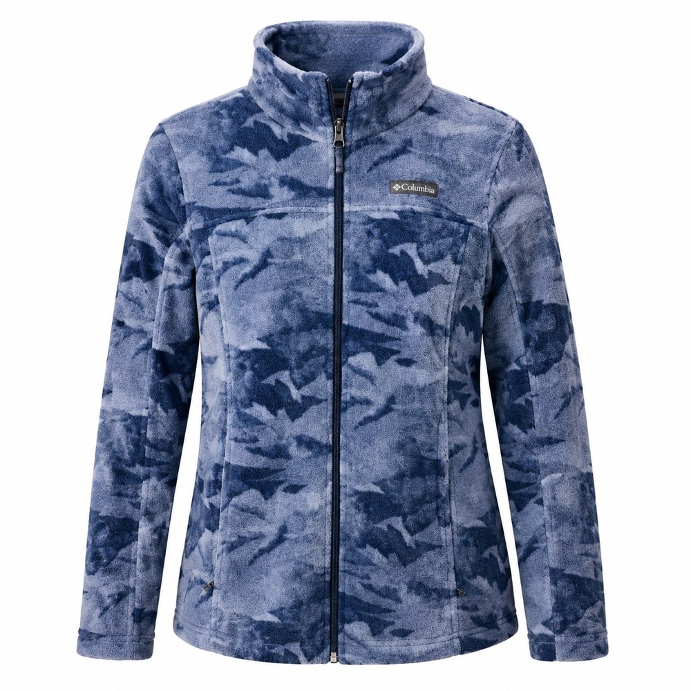 Columbia Mens XL Blue Camo Fleece Jacket Full‎ Zip Mock Neck Outdoor Sweater